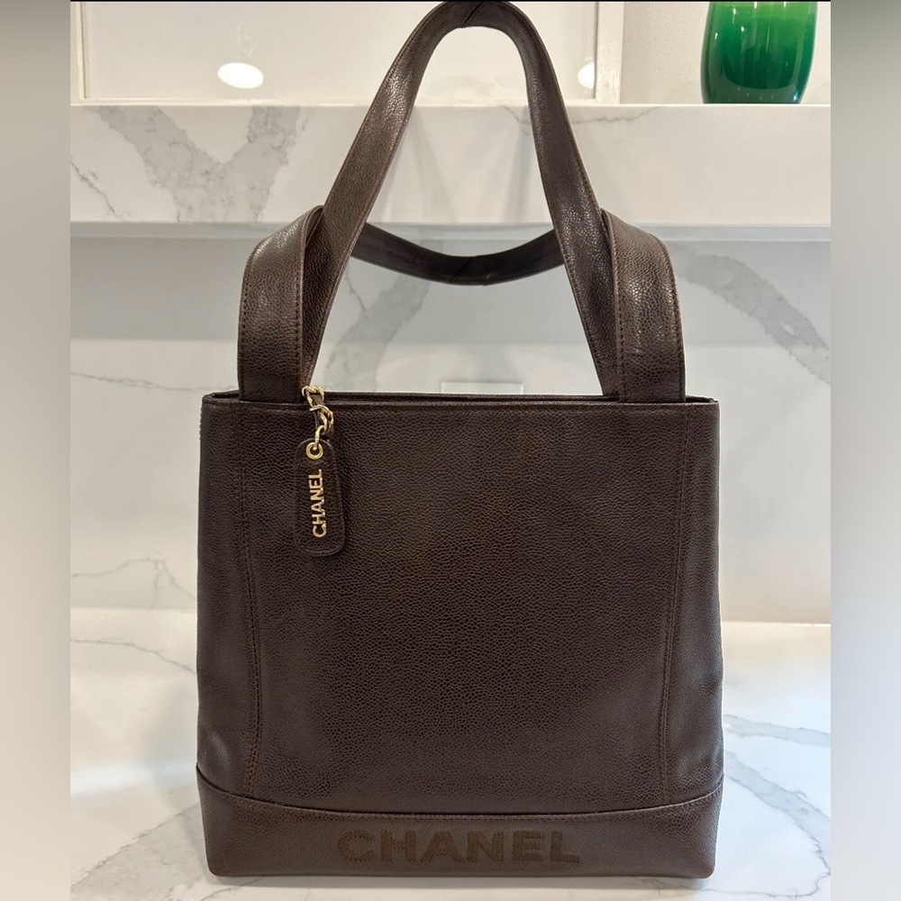 Chanel Vintage Logo Tote Caviar Leather